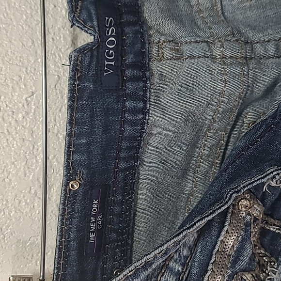 Vigoss The New York Capri Women's Denim Blue Jean Strech Flap Pocket 7/8 - Picture 3 of 8